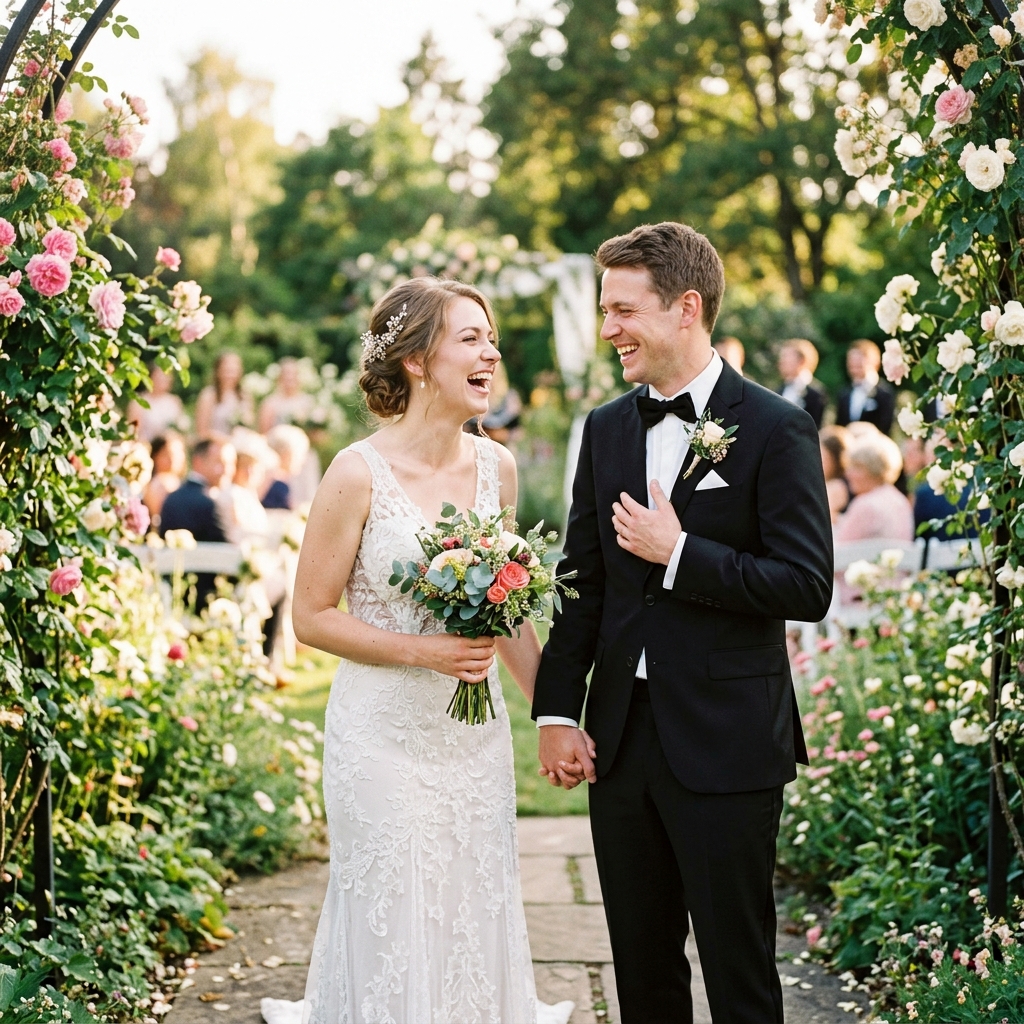 Cinematic Wedding couple laughing