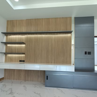 Modern Fluted TV Backdrop & Shelves
